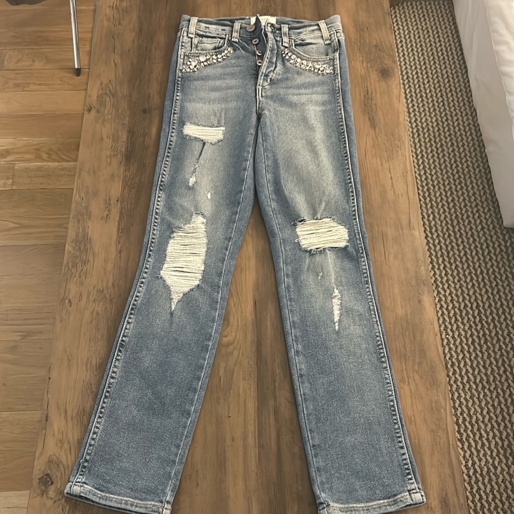 McGuire vintage slim size 24 jeans with rips and jewel detailing